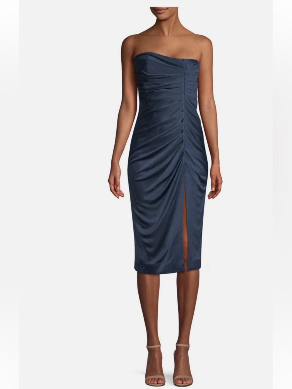Misha Navy Strapless Ruched Midi Dress